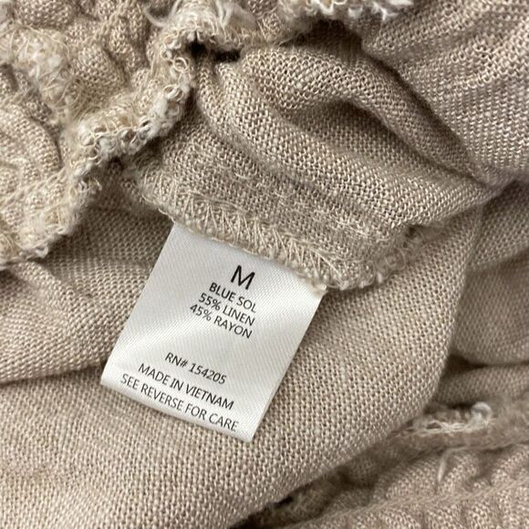 Blue Sol Women's Cream Drawstring Linen Blend Wide Leg Cargo Pants Size Medium - Picture 10 of 11